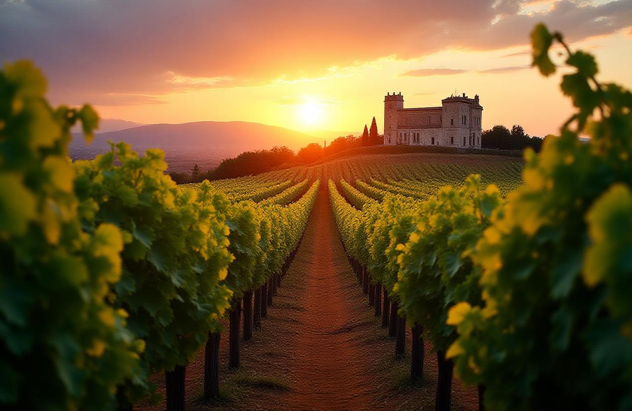 Vista panoramica dei vigneti Logos Vigna al tramonto